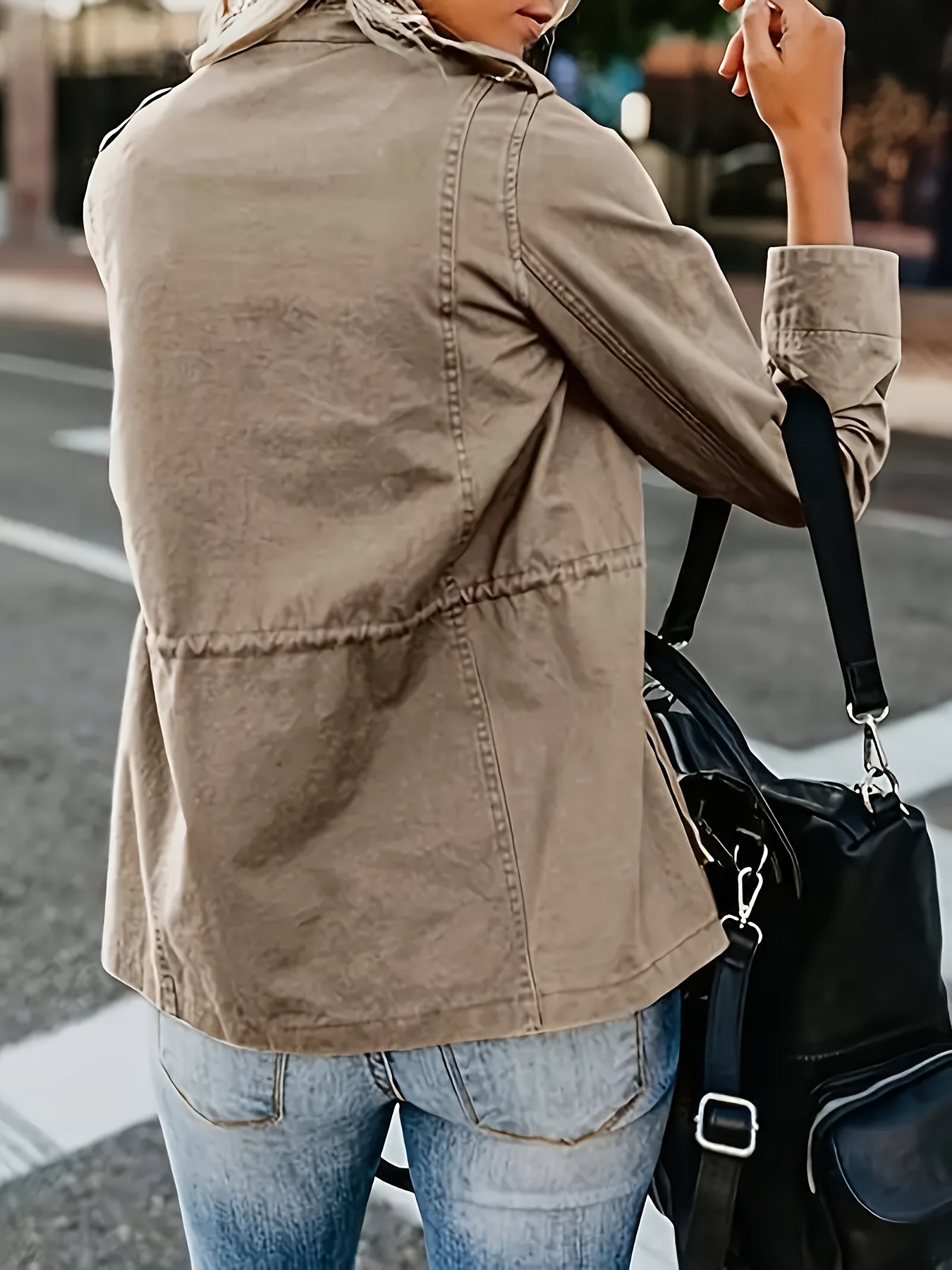 Womens Military Anorak Jacket - Zip Up Snap Button Parka Safari Utility Coat Outwear with Pockets - Durable Water-Resistant Fabric - For Outdoor Activities & Casual Wear - Perfect Gift for Adventurers & Fashionistas