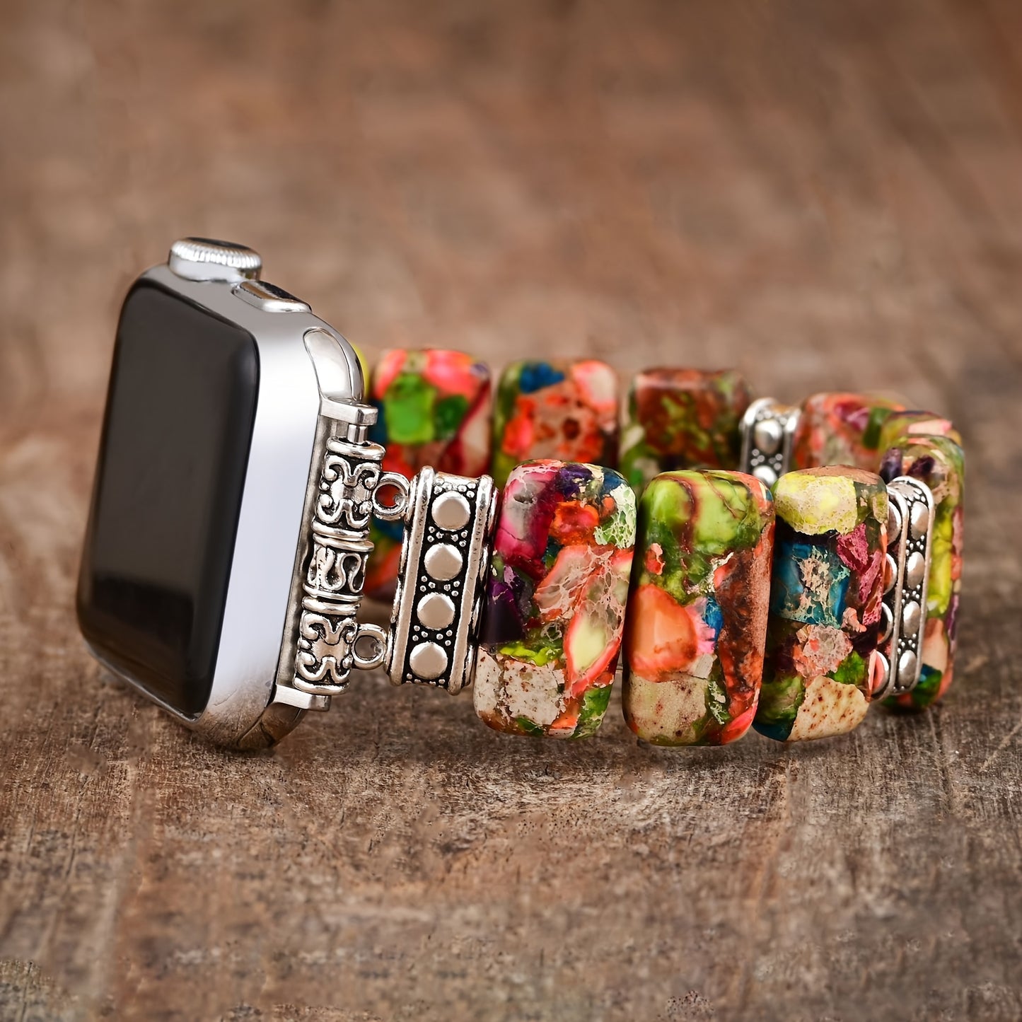 Colorful Natural Stone Bracelet Beaded-Bands Compatibe With Apple Watch Series 9 8 7 6 5 4 3 2 1, Feminine Cute Handmade Elastic Stretch Beaded Strap For IWatch Bands 38mm 40mm 41mm 42mm 44mm 45mm 49mm For Apple Watch Bands F