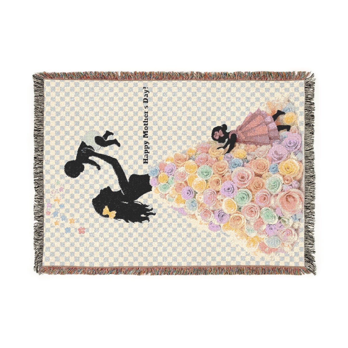 Mama & Little Ones Woven Blanket — Mother Holding Infant with Toddler Design