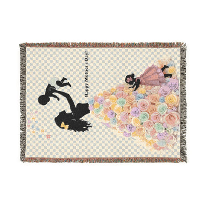 Mama & Little Ones Woven Blanket — Mother Holding Infant with Toddler Design
