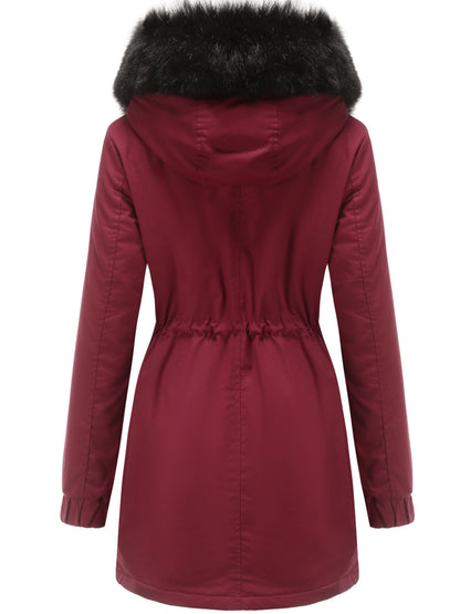 Cozy Fuzzy Trim Parka Hoodie Coat - Thermal Insulation, Long Sleeve, Drawstring Waist, Casual Chic, Fall & Winter Essential, Women's Clothing