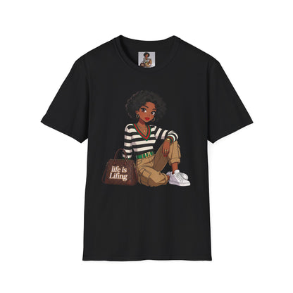 Personalizable Life Is Lifing Black Woman Graphic Tee - Two images to choose from.
