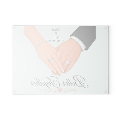 Better Together wedding hands Glass Cutting Board | Personalized date names