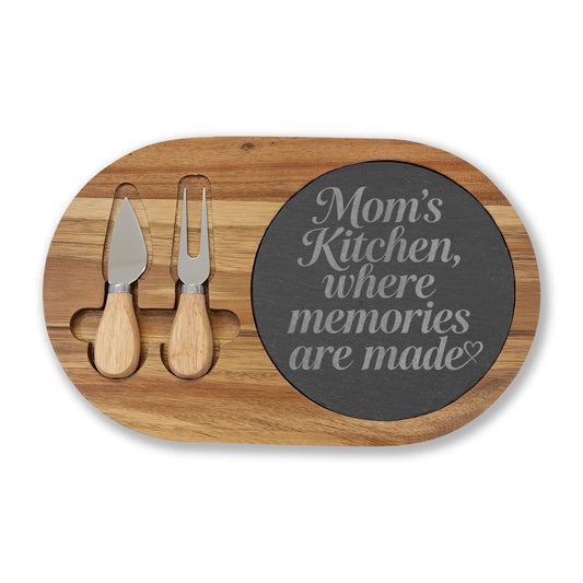 Personalized Engraved Charcuterie Board with Slate Inset & Cheese Tools