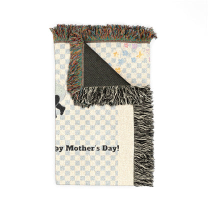 Mama & Little Ones Woven Blanket — Mother Holding Infant with Toddler Design
