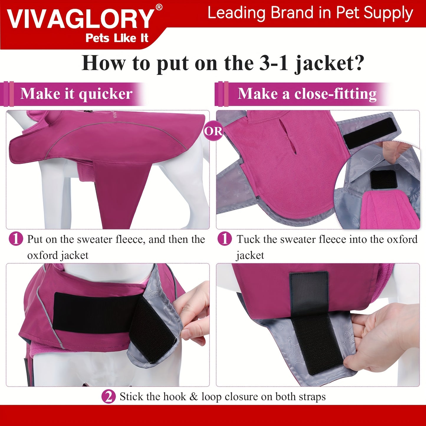 VIVAGLORY Dog Coat Dog Jacket for Winter, 3in 1 Fleece Dog Vest for Christmas Day Dog Fleece Coat with, Reflective Dog Parka Puppy Jacket for Cold Weather Dog Coat with Harness Hole, Warm Puppy Coat Dog Jacket for Halloween F
