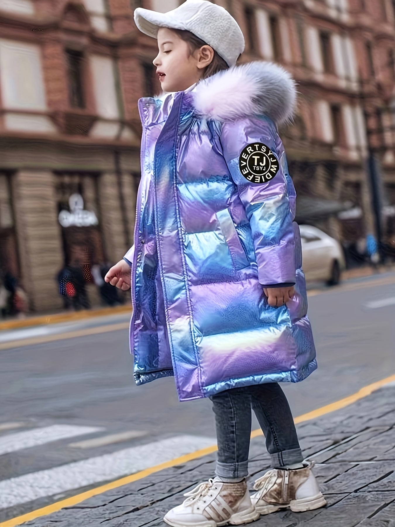 Youngsters' Cozy Pink & Purple Winter Jacket - Windproof, Warm with Detachable Faux Fur Hood, Zip-Up Long Parka for Boys & Girls - Perfect Winter Gift