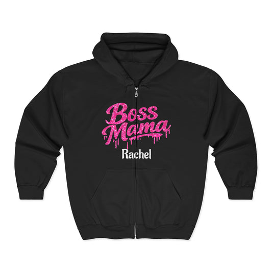 Boss Mama Zip Hoodie | Personalized Rachel, Pink Mom Design
