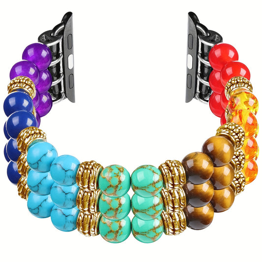 Natural Stone 7 Chakras For Apple Watch Bands For Women 7 Chakra Healing Bracelet Beaded Band Compatible With For IWatch Series SE 6 5 4 3 2 1 38mm 40mm 42mm 44mm With Stainless Steel Adapter