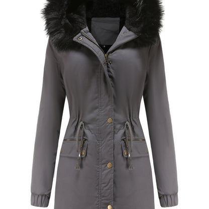 Cozy Fuzzy Trim Parka Hoodie Coat - Thermal Insulation, Long Sleeve, Drawstring Waist, Casual Chic, Fall & Winter Essential, Women's Clothing