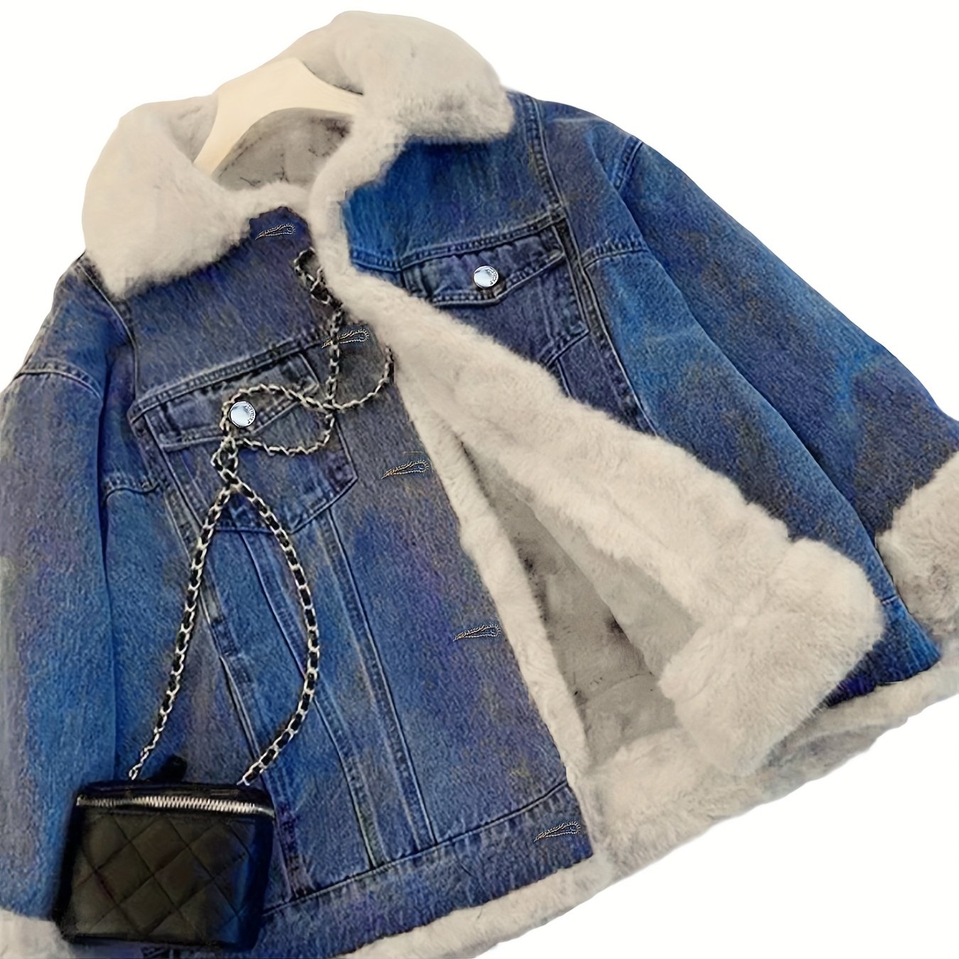 2025 Autumn And Winter Women'S Jacket Retro Plush Denim Jacket Casual Loose Thickened Casual Parka