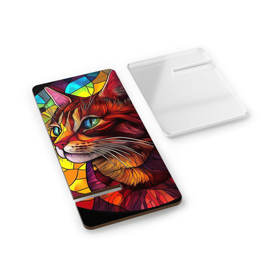 Cat Stained Glass Phone Stand, Mobile Display Holder for Smartphones, Colorful Desk Accessory, Cute Kitten Gift, Animal Lover Decoration