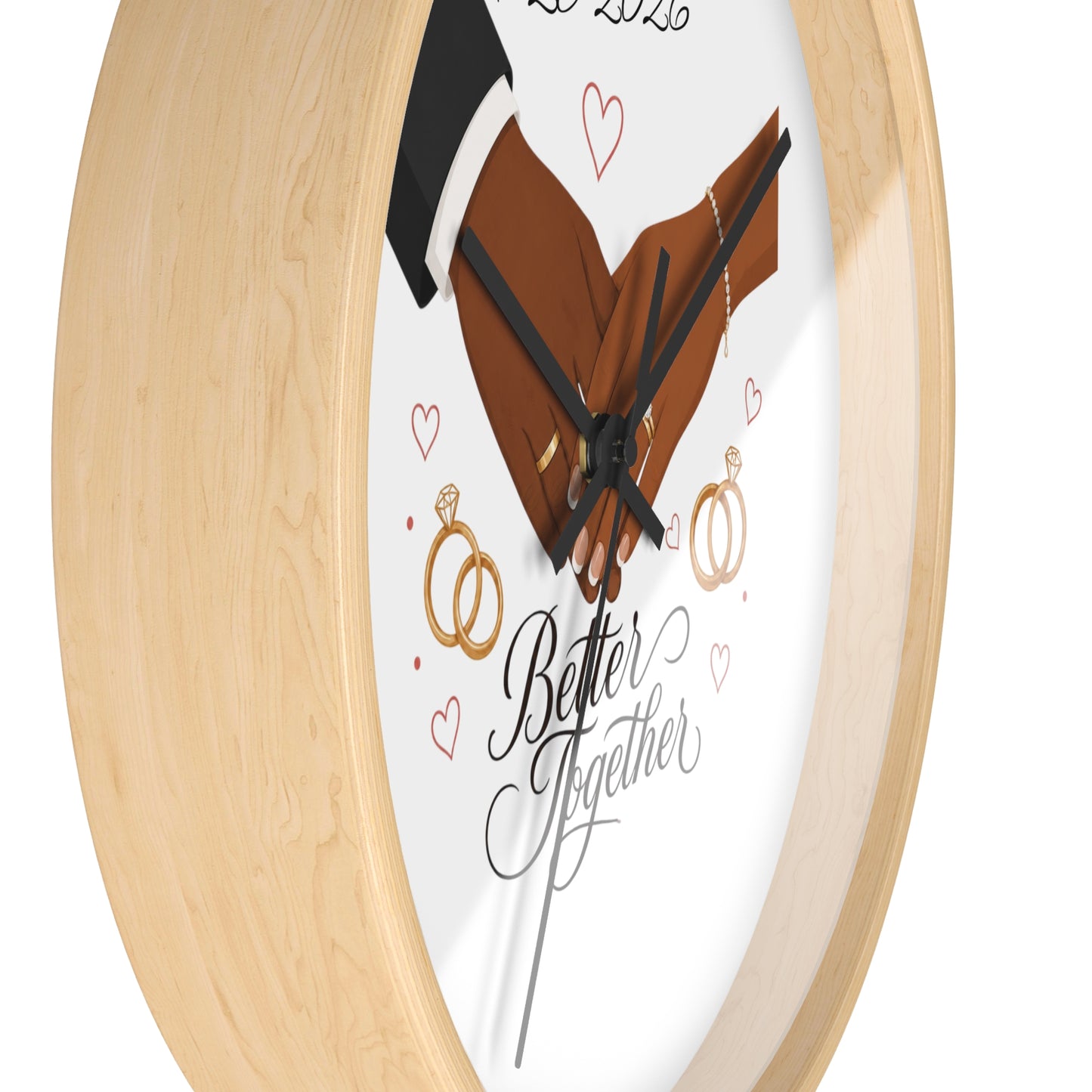 Joined Hands Wedding Rings Wall Clock | Better Together, Personalized Date
