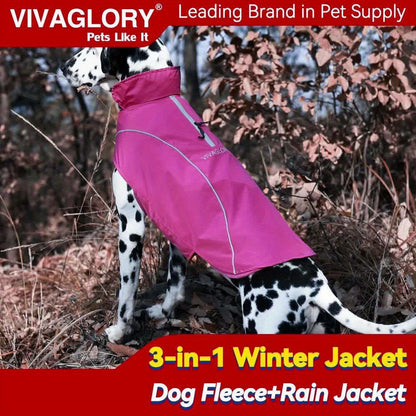 VIVAGLORY Dog Coat Dog Jacket for Winter, 3in 1 Fleece Dog Vest for Christmas Day Dog Fleece Coat with, Reflective Dog Parka Puppy Jacket for Cold Weather Dog Coat with Harness Hole, Warm Puppy Coat Dog Jacket for Halloween F