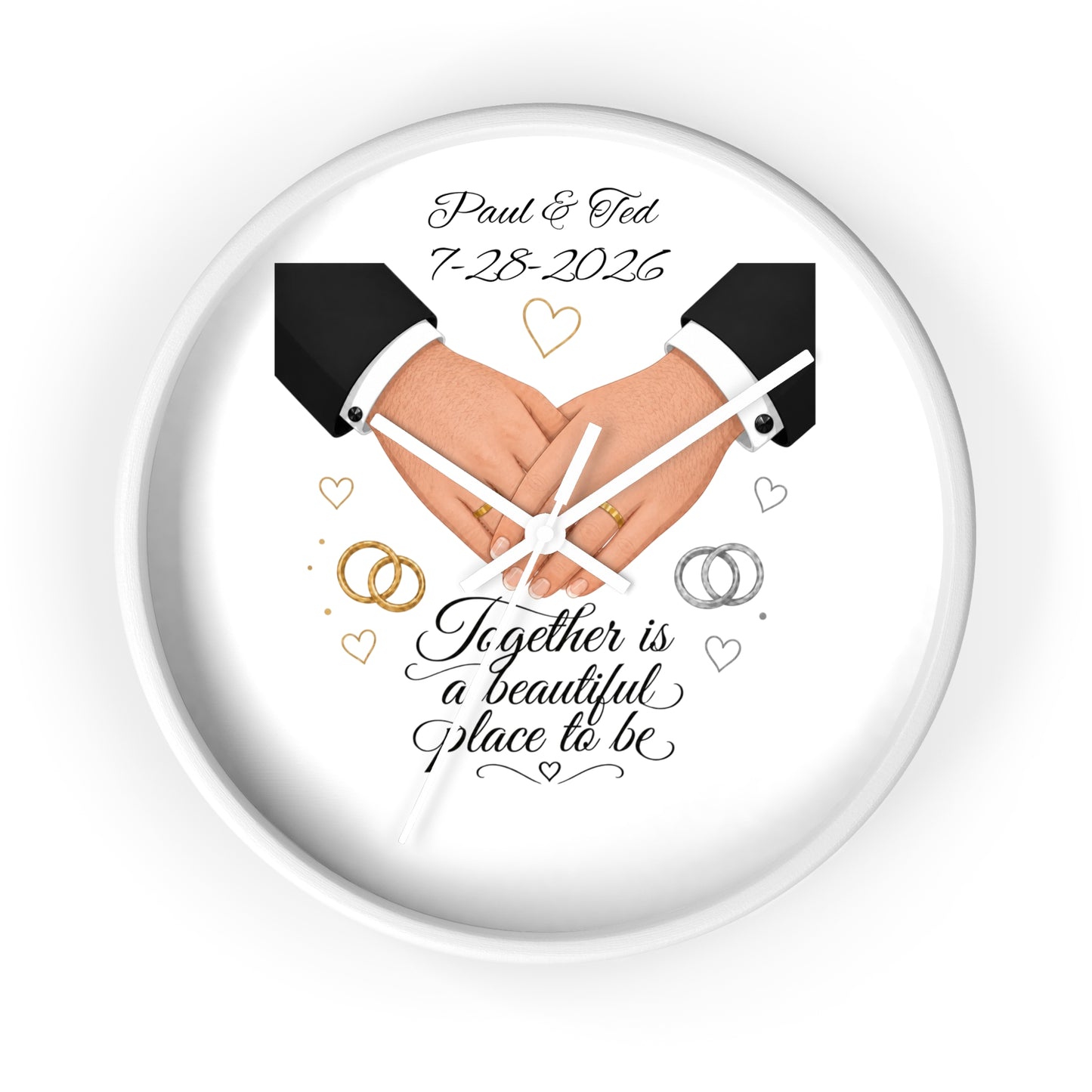 Handfasted Grooms Holding Hands Wall Clock | Wedding Rings, Personalized Date