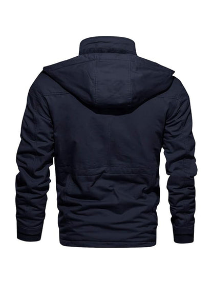 Men's Winter Windproof Full-Zip Jacket with & Detachable Hood - Heavy-Duty Multi-Pocket Parka Coat Suitable for Outdoor,, - Machine Washable Warm Jacket