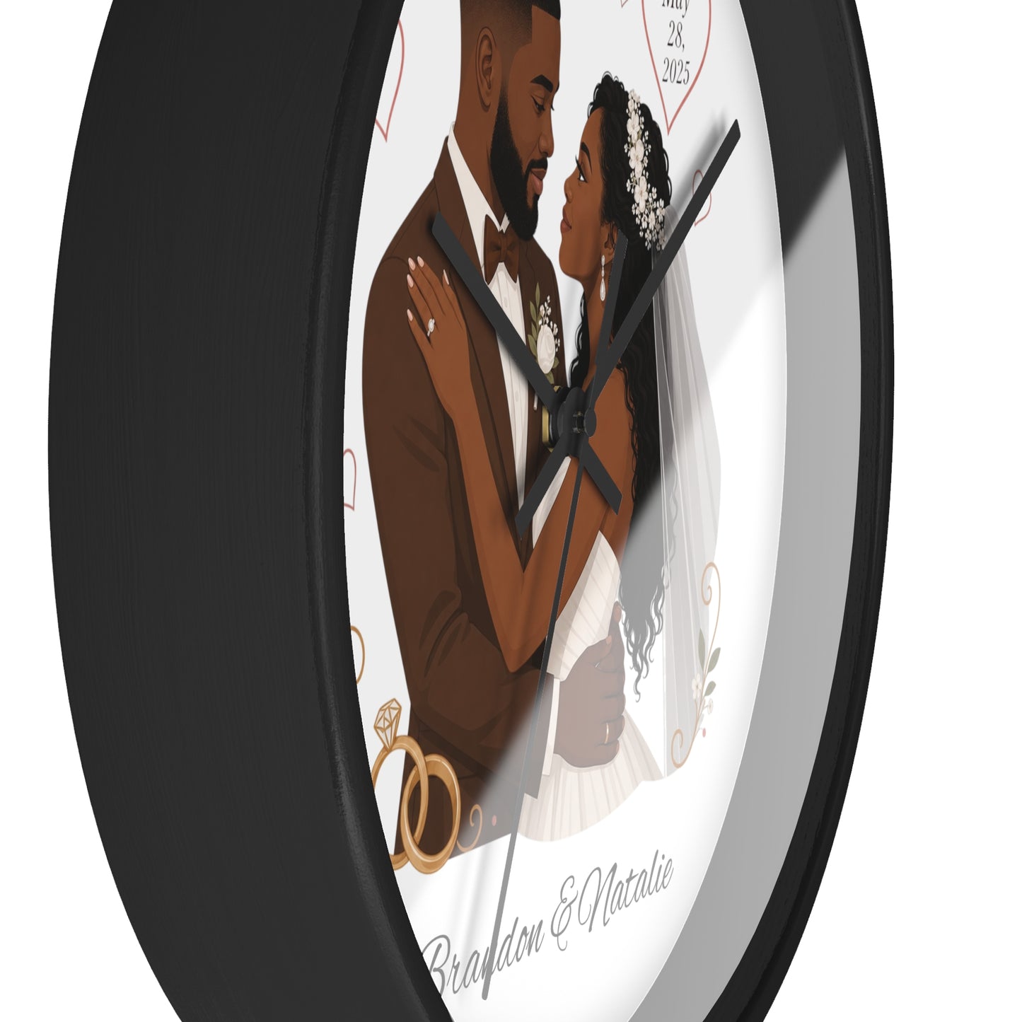 Bride and Groom Wedding Illustration Wall Clock | Personalized Names & Date
