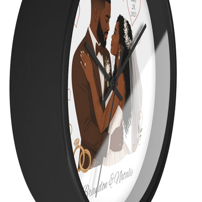 Bride and Groom Wedding Illustration Wall Clock | Personalized Names & Date