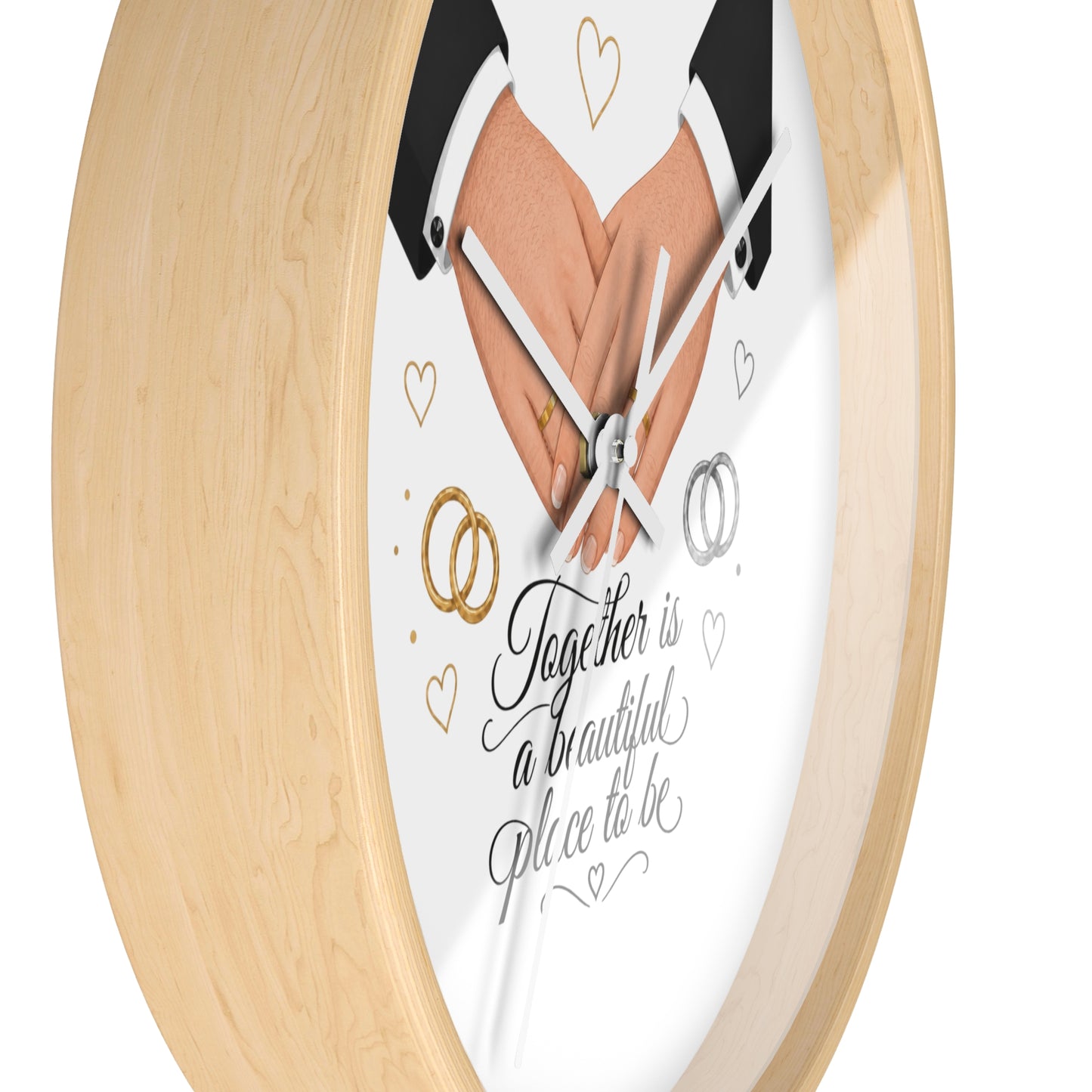 Handfasted Grooms Holding Hands Wall Clock | Wedding Rings, Personalized Date