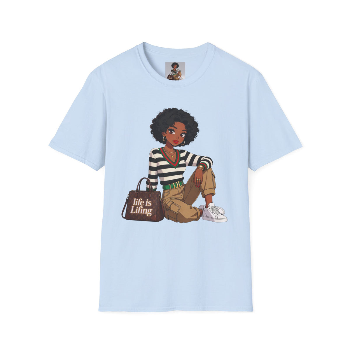Personalizable Life Is Lifing Black Woman Graphic Tee - Two images to choose from.
