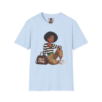 Personalizable Life Is Lifing Black Woman Graphic Tee - Two images to choose from.