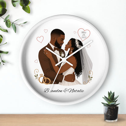 Bride and Groom Wedding Illustration Wall Clock | Personalized Names & Date