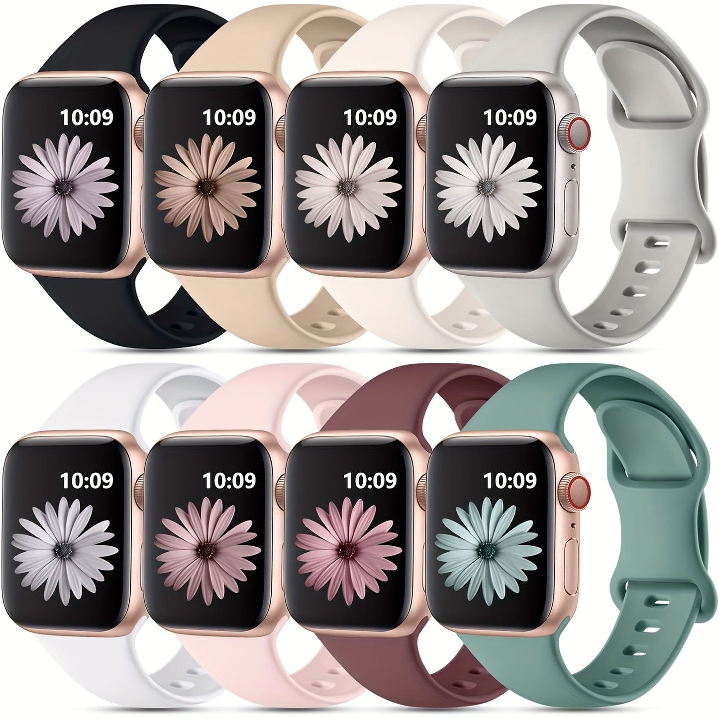 8/15pcs Soft Silicone for Apple Watch Bands - Waterproof Sport Watch Straps for Men And Women - Compatible with 40mm 41mm 38mm 45mm 44mm 42mm for iWatch SE Series 10 9 8 7 6 5 4 3 2, Durable Replacement Wristbands with Comfor