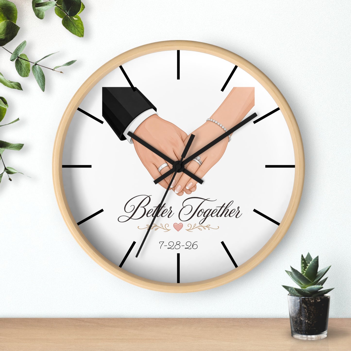 Better Together Wall Clock | Wedding Hands, Custom Date