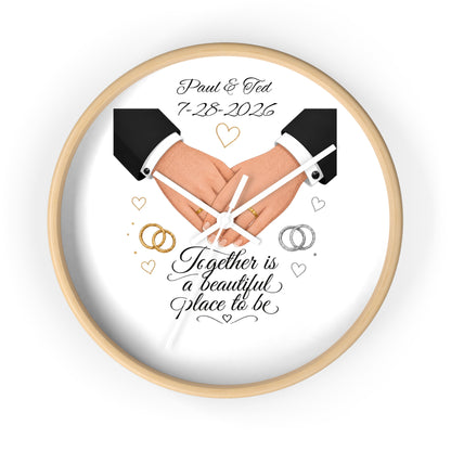 Handfasted Grooms Holding Hands Wall Clock | Wedding Rings, Personalized Date