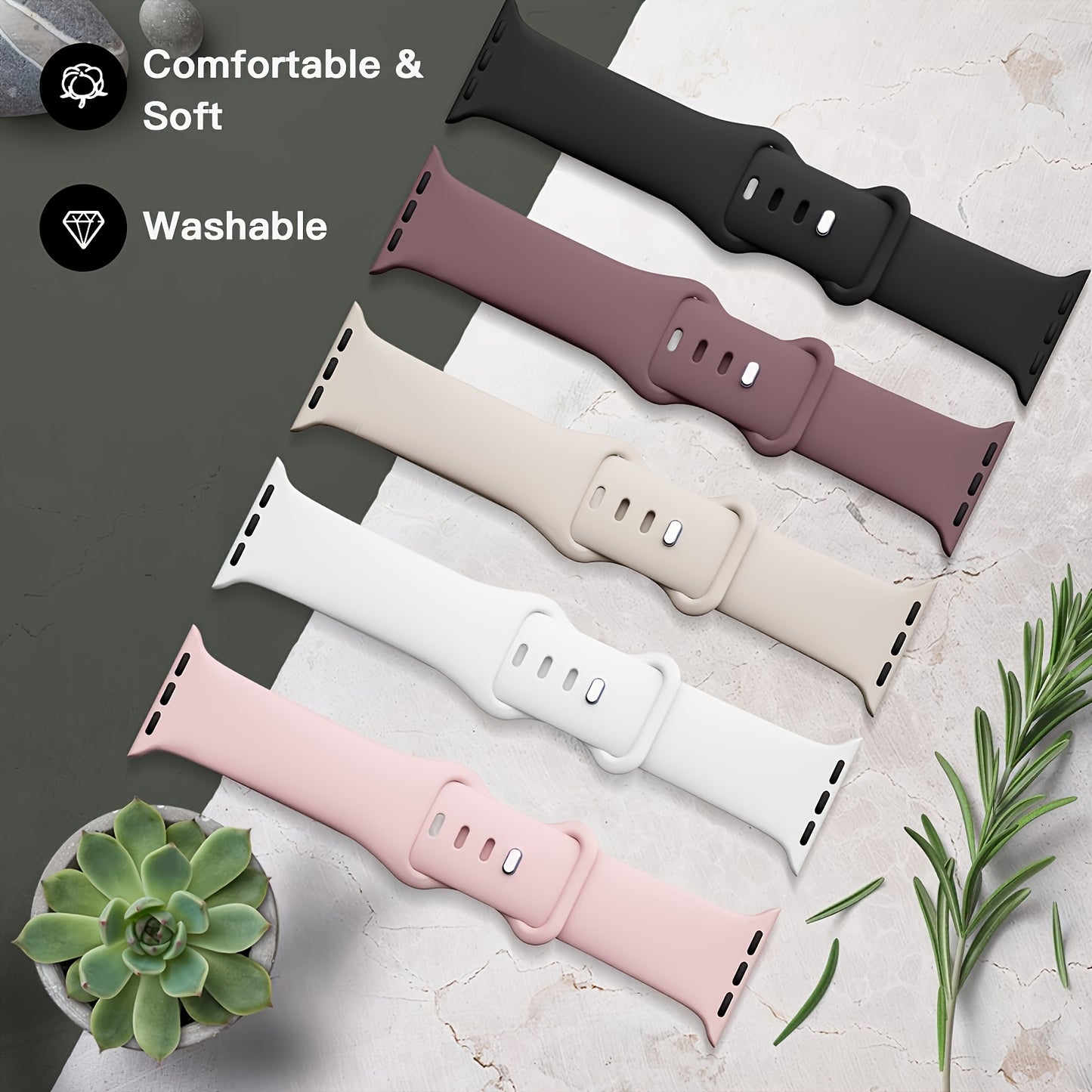 8/15pcs Soft Silicone for Apple Watch Bands - Waterproof Sport Watch Straps for Men And Women - Compatible with 40mm 41mm 38mm 45mm 44mm 42mm for iWatch SE Series 10 9 8 7 6 5 4 3 2, Durable Replacement Wristbands with Comfor
