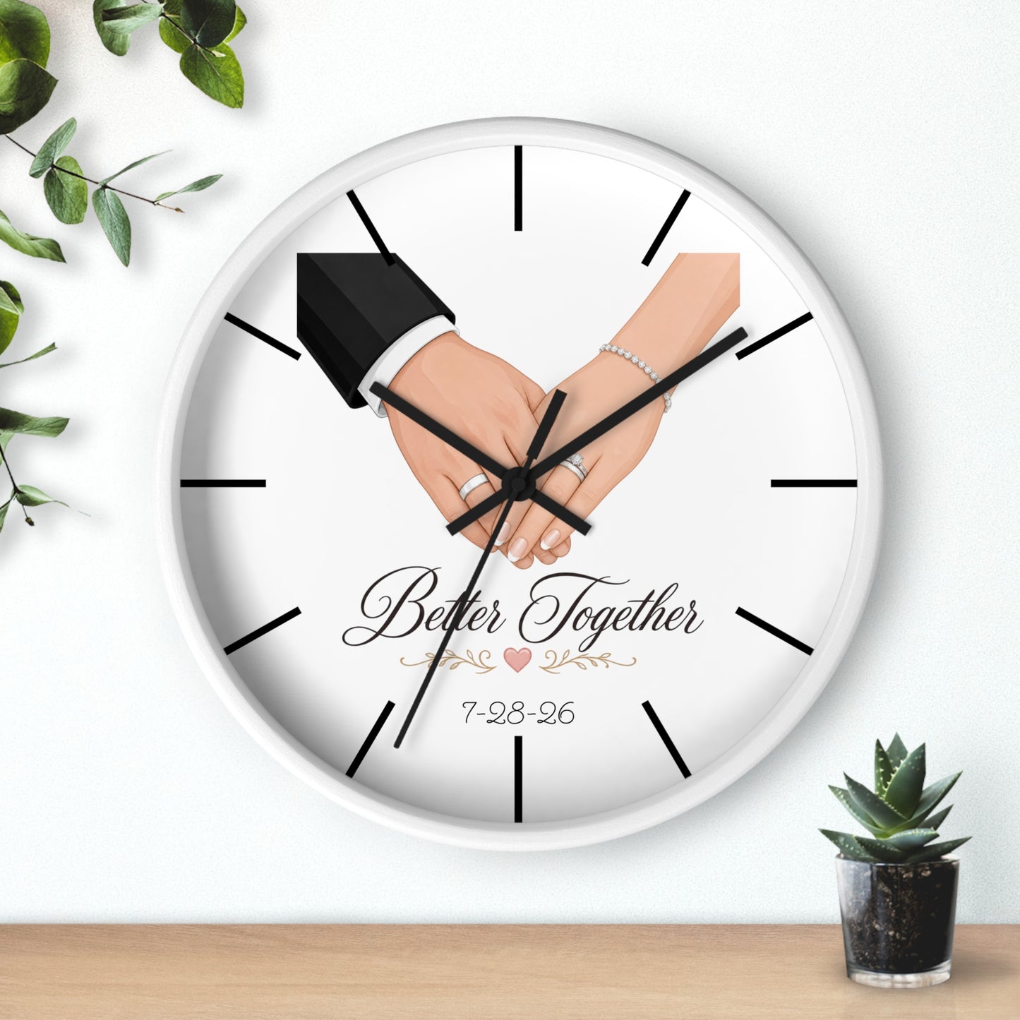 Better Together Wall Clock | Wedding Hands, Custom Date