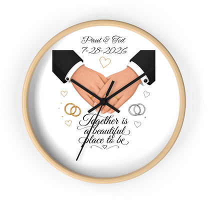 Handfasted Grooms Holding Hands Wall Clock | Wedding Rings, Personalized Date