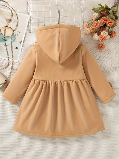 Xuanyusi Girls' Casual Fashion Solid Color Double-Breasted Long Sleeve Hooded Jacket, Polar Fleece for Autumn and Winter, Autumn Jacket, Winter Coat, Classic Style, Hooded Design, Soft Material, Durable Construction, Fleeceli