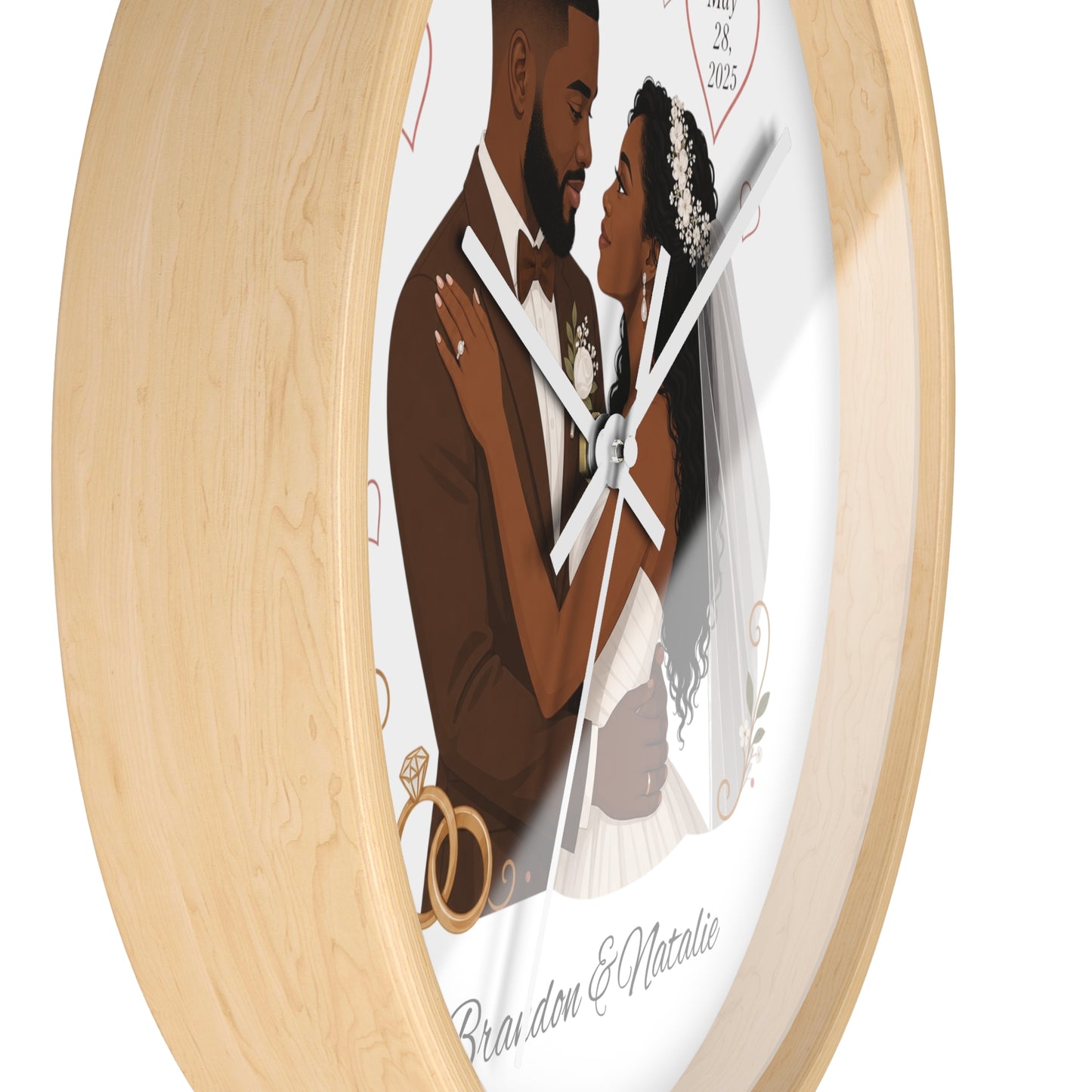 Bride and Groom Wedding Illustration Wall Clock | Personalized Names & Date