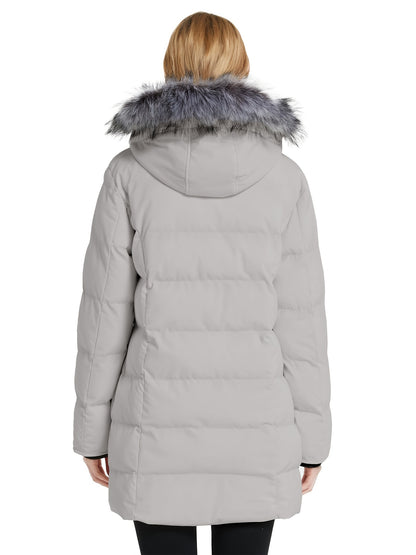 Multiple Pocket Solid Thicken Midi Padded Coat wantdo Women's Winter Puffer Parka Fashion Casual Classic Outdoor Hiking Travel Quilted Jacket Polyester Shell Faux Fur Detachable Hooded Overcoat Long Sleeve Two-way Zipper Yout