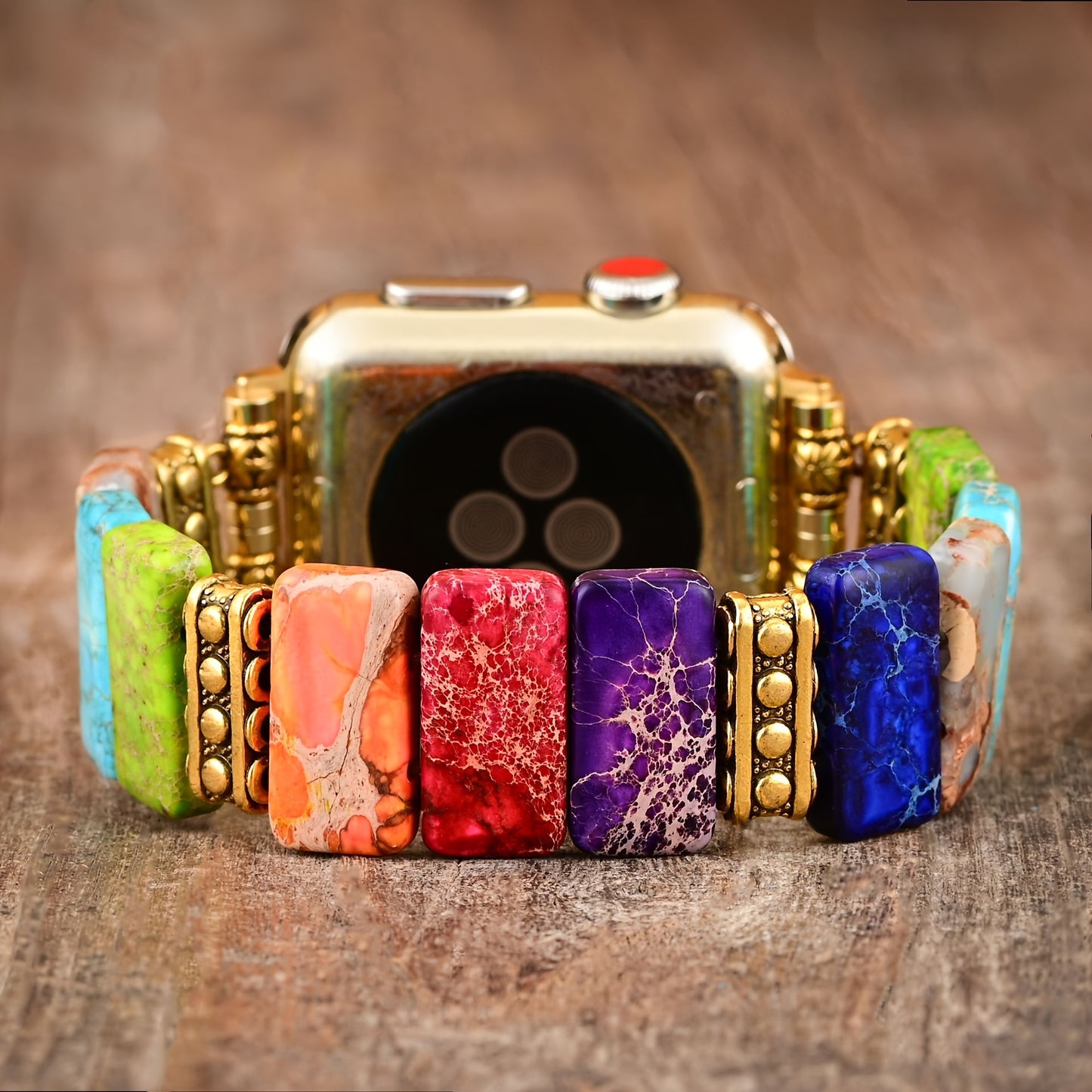 Colorful Natural Stone Bracelet Beaded-Bands Compatibe With Apple Watch Series 9 8 7 6 5 4 3 2 1, Feminine Cute Handmade Elastic Stretch Beaded Strap For IWatch Bands 38mm 40mm 41mm 42mm 44mm 45mm 49mm For Apple Watch Bands F