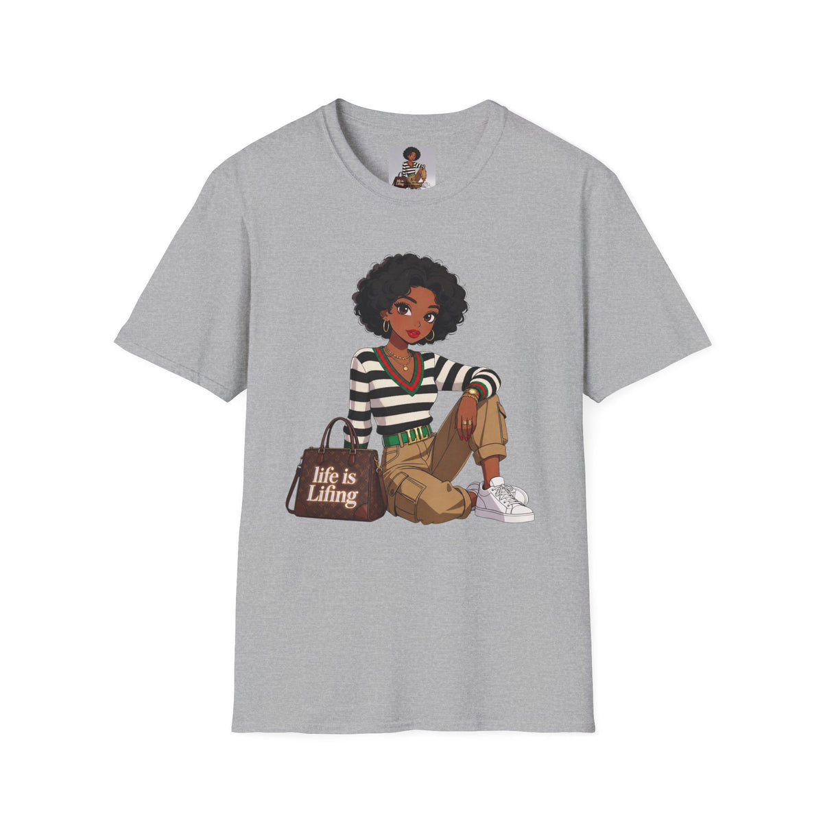 Personalizable Life Is Lifing Black Woman Graphic Tee - Two images to choose from.