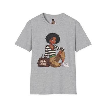 Personalizable Life Is Lifing Black Woman Graphic Tee - Two images to choose from.