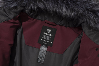 Multiple Pocket Solid Thicken Midi Padded Coat wantdo Women's Winter Puffer Parka Fashion Casual Classic Outdoor Hiking Travel Quilted Jacket Polyester Shell Faux Fur Detachable Hooded Overcoat Long Sleeve Two-way Zipper Yout