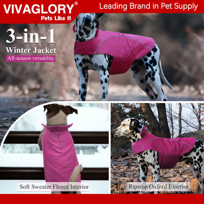 VIVAGLORY Dog Coat Dog Jacket for Winter, 3in 1 Fleece Dog Vest for Christmas Day Dog Fleece Coat with, Reflective Dog Parka Puppy Jacket for Cold Weather Dog Coat with Harness Hole, Warm Puppy Coat Dog Jacket for Halloween F