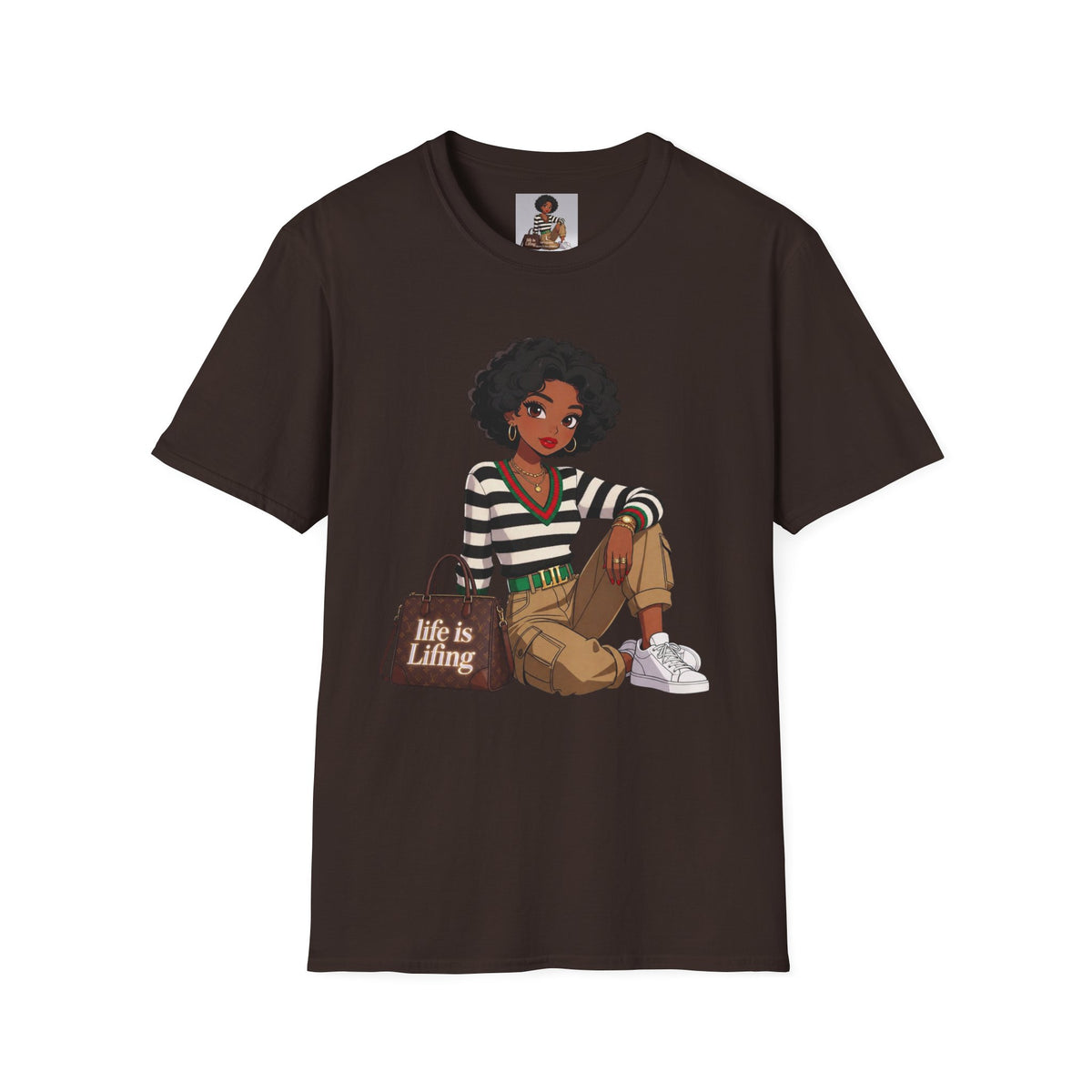 Personalizable Life Is Lifing Black Woman Graphic Tee - Two images to choose from.
