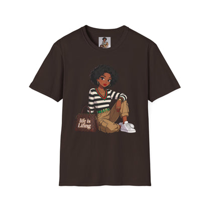 Personalizable Life Is Lifing Black Woman Graphic Tee - Two images to choose from.