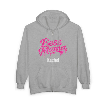 Boss Mama Zip Hoodie | Personalized Rachel, Pink Mom Design