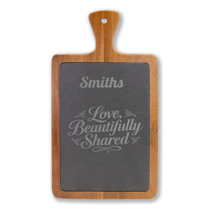 Personalized Engraved Charcuterie Board with Slate Inset & Cheese Tools