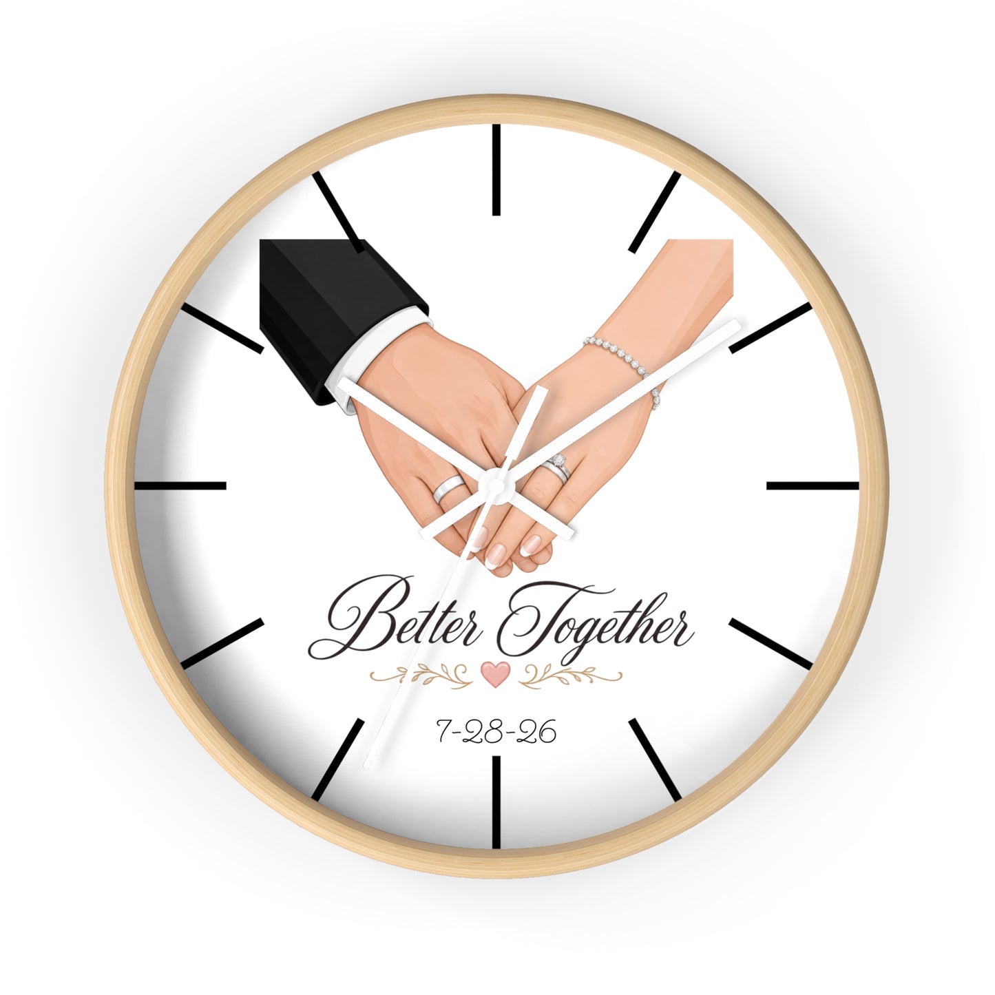 Better Together Wall Clock | Wedding Hands, Custom Date