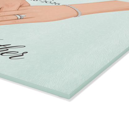 Better Together wedding hands Glass Cutting Board | Personalized date names