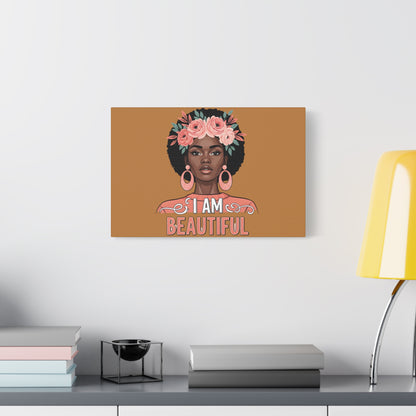 I Am Beautiful Portrait Canvas, Inspirational Wall Art, Positive Quote, Uplifting Home Decor, Modern Motivational Artwork,