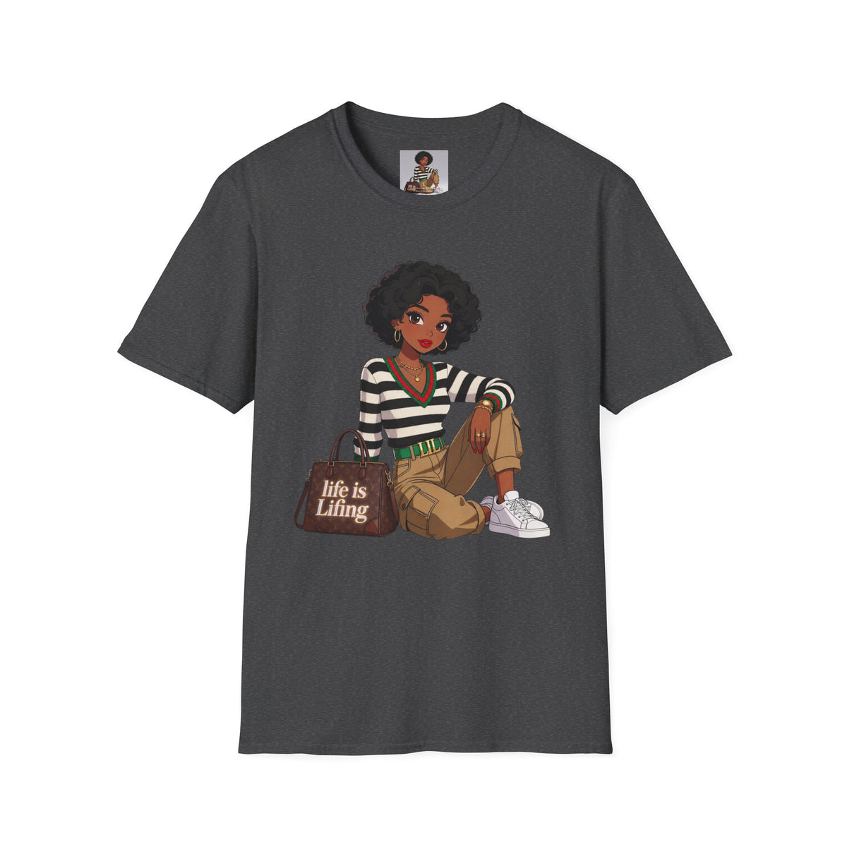 Personalizable Life Is Lifing Black Woman Graphic Tee - Two images to choose from.