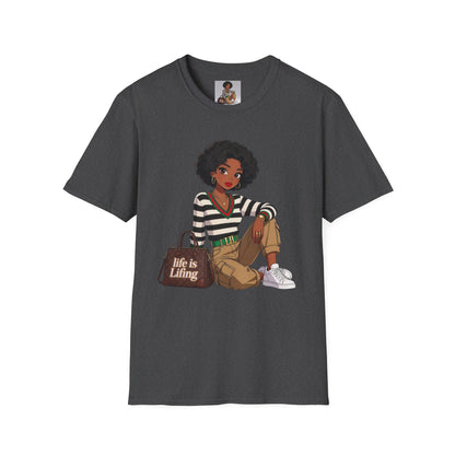 Personalizable Life Is Lifing Black Woman Graphic Tee - Two images to choose from.