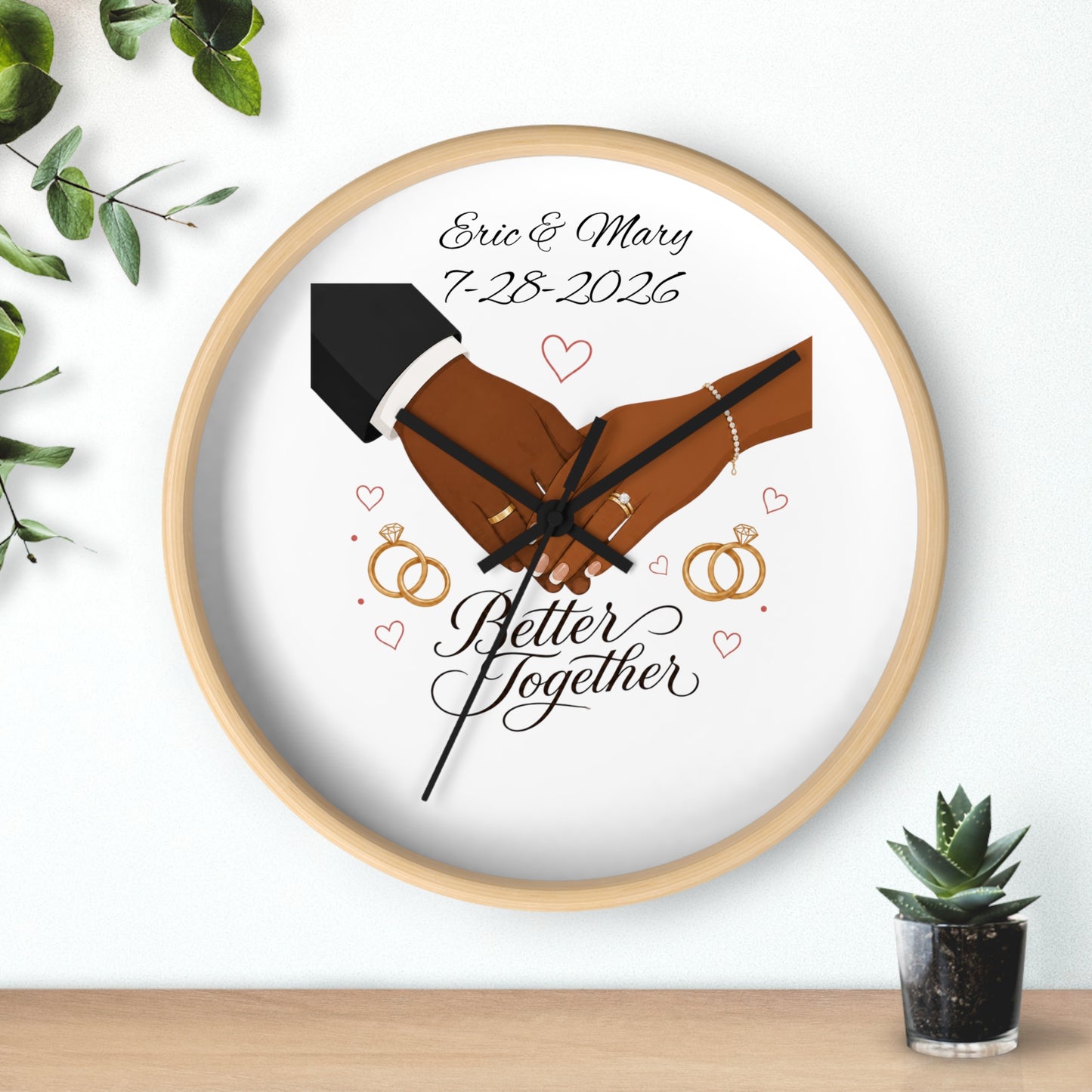 Joined Hands Wedding Rings Wall Clock | Better Together, Personalized Date